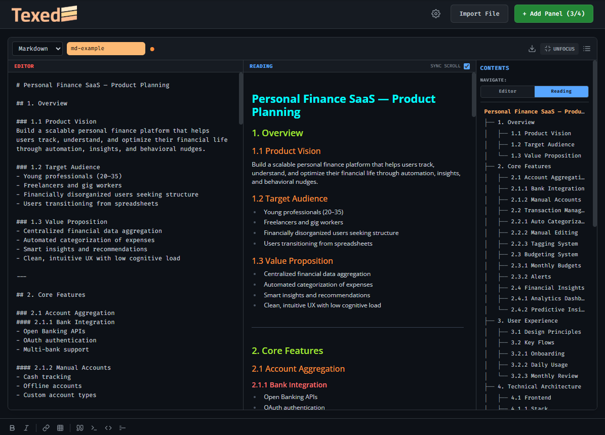 Navigator — sumário automático em árvore